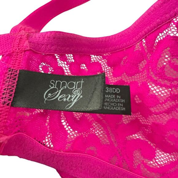 Smart & Sexy Cleavage Enhancing Push Up Bra 38DD No No Neon Pink Lace - Picture 4 of 7